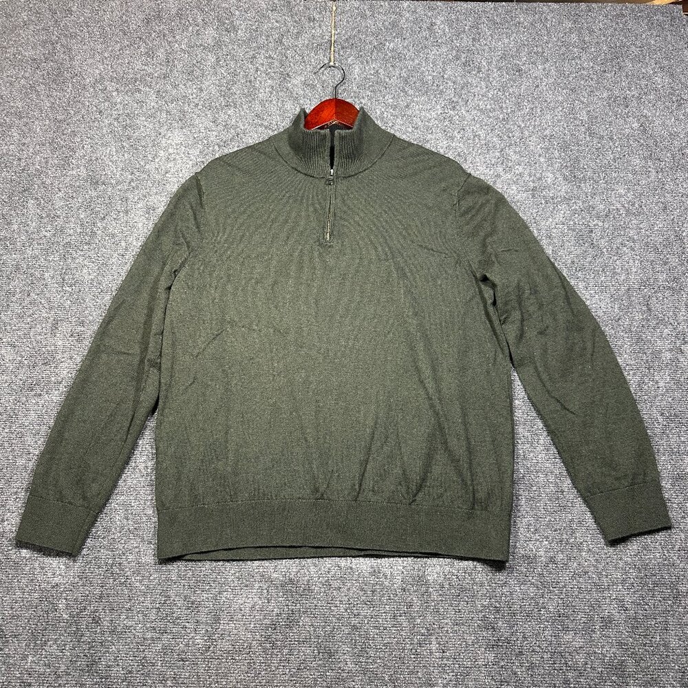 Banana Republic Sweater Mens XL PIma Cotton Cashmere Green 1/4 Zip Pullover